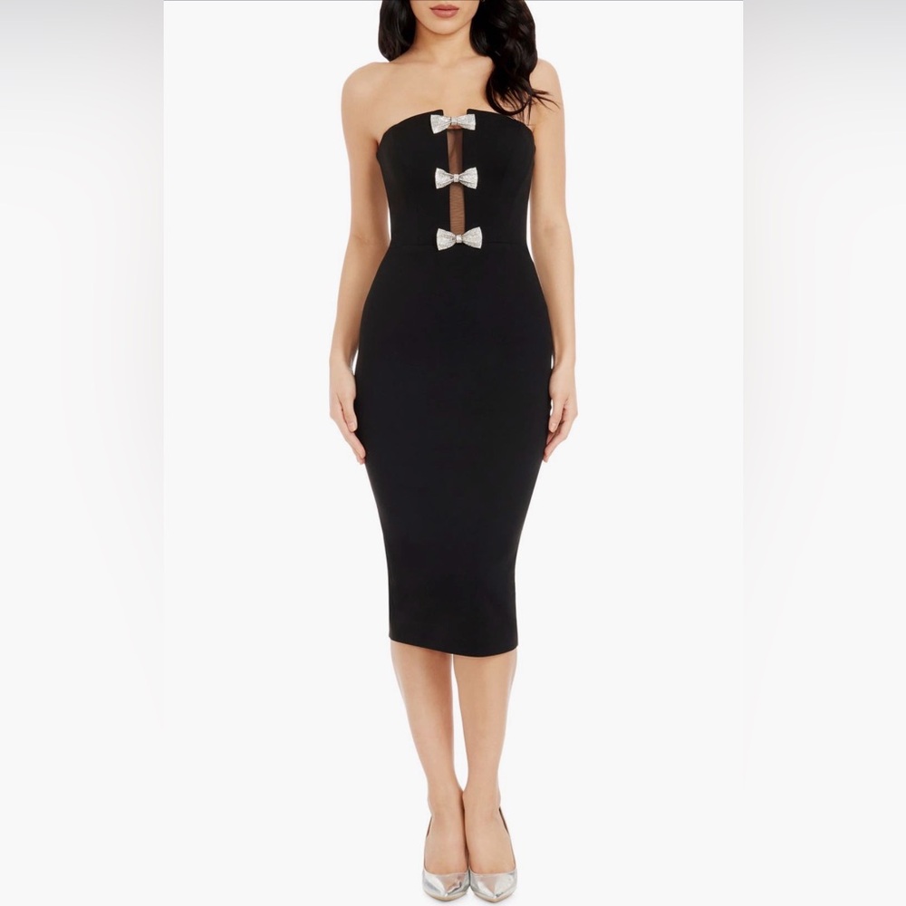 Dress the Population Black Midi Dress with Silver Accents 🪩🍾🥂